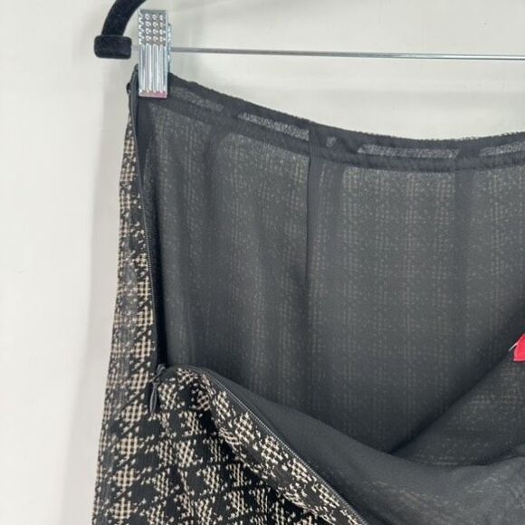 Vintage Y2K Anne Klein Silk Houndstooth Black Knee Length Skirt Size 10‎ Witchy - Picture 7 of 11